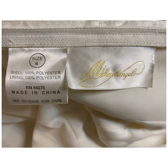 Michelangelo Satin Ivory Wedding Gown Dress With Pearls & Beading Size 6 - Picture 14 of 16